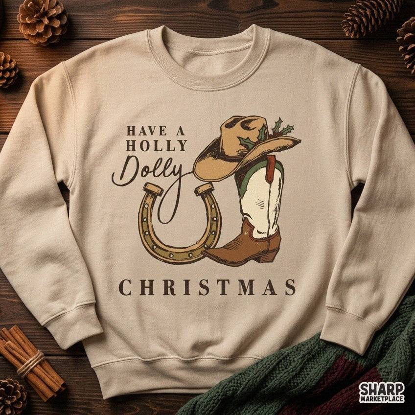 Retro western Christmas PNG featuring a cowboy hat and boots for country holiday apparel and shirt sublimation