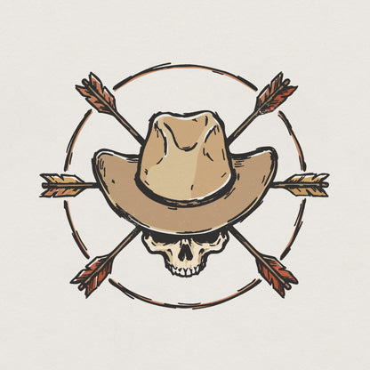 Cowboy Skull PNG, Western Hat Skull Art - 300 DPI Design for T-Shirt