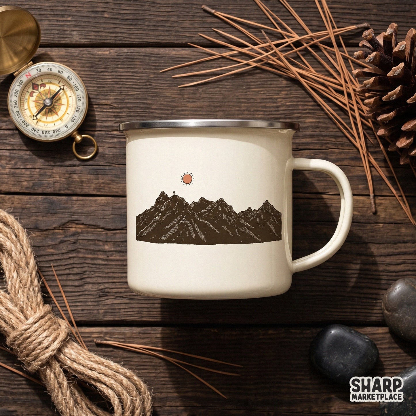 Vintage retro mountain peak and hiker summer png design for camping t-shirts and outdoor adventure tumblers