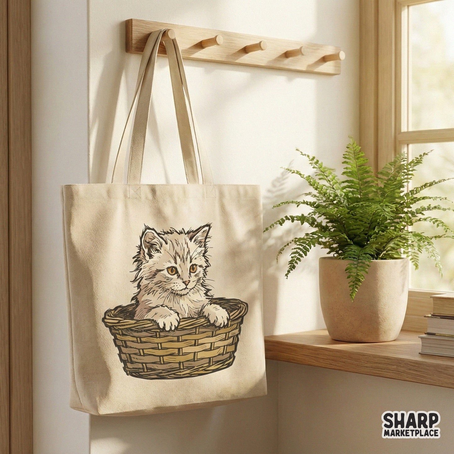 Vintage Kitten in Basket Shirt, Cute Fluffy Cat Illustration Tee for Pet