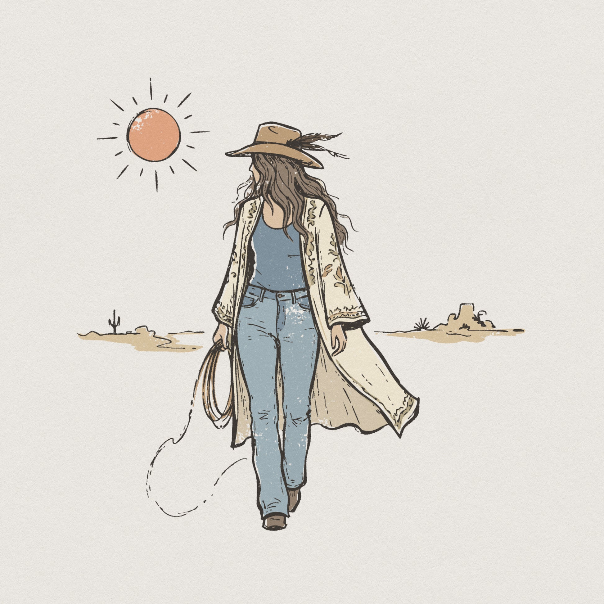 Retro Western PNG, Boho Cowgirl Clipart - 300 DPI Design for T-Shirt