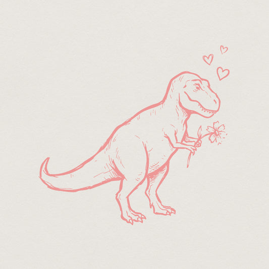 Dinosaur With Flower PNG, Cute T-Rex Clipart - 300 DPI Design for T-Shirt