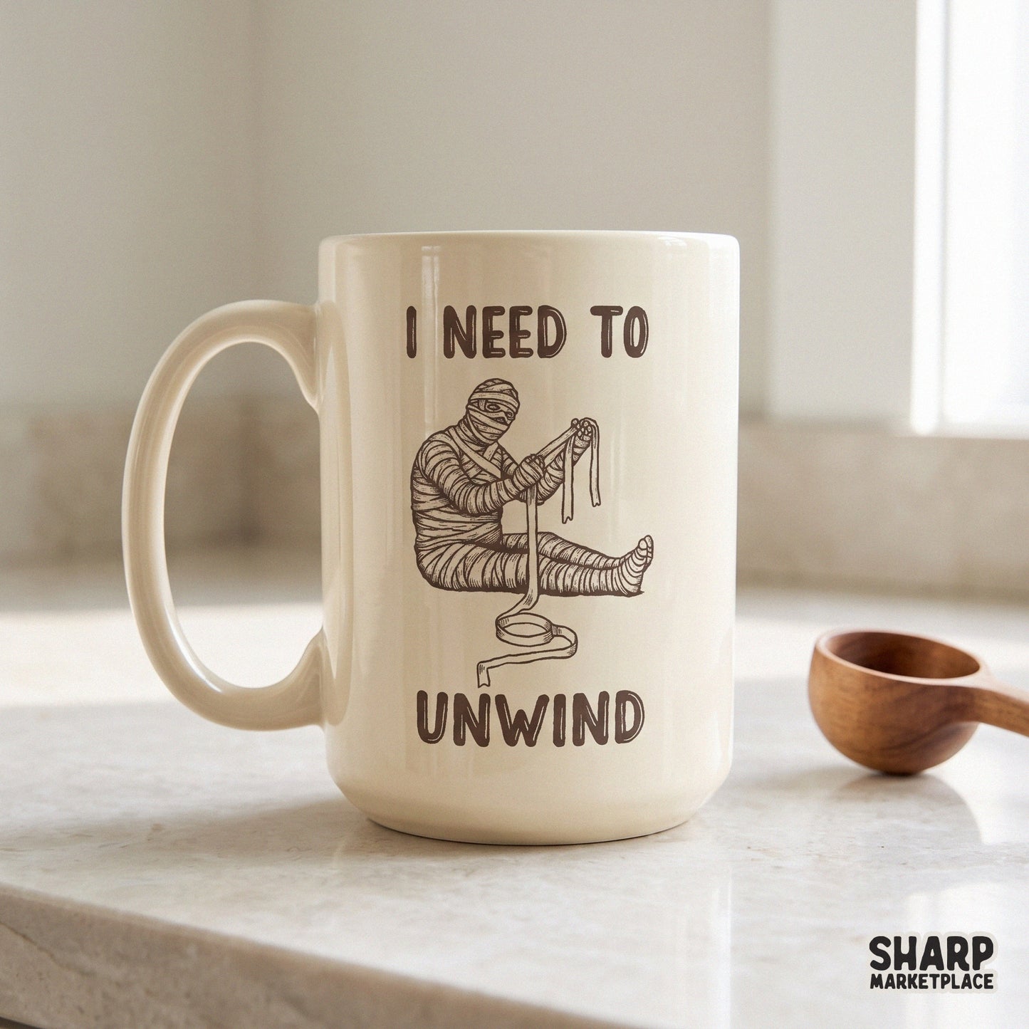 Unraveling mummy funny monster design for sarcastic retro Halloween shirts and spooky season sublimation projects