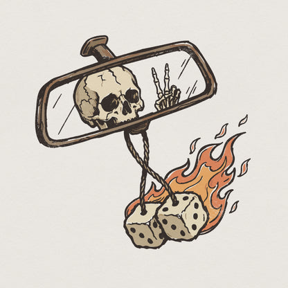 Rearview Skull PNG, Flaming Dice Digital Download - 300 DPI Design for