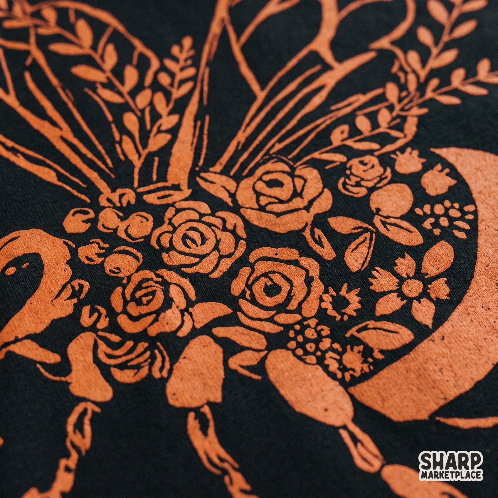 Orange floral honey bee silhouette illustration for summer shirt sublimation and digital craft prints