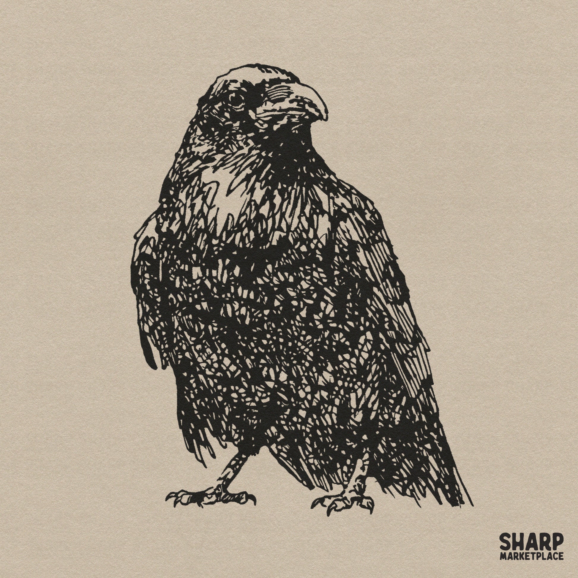 Vintage raven ink sketch in a gothic bird illustration style for spooky Halloween PNG designs and apparel print projects
