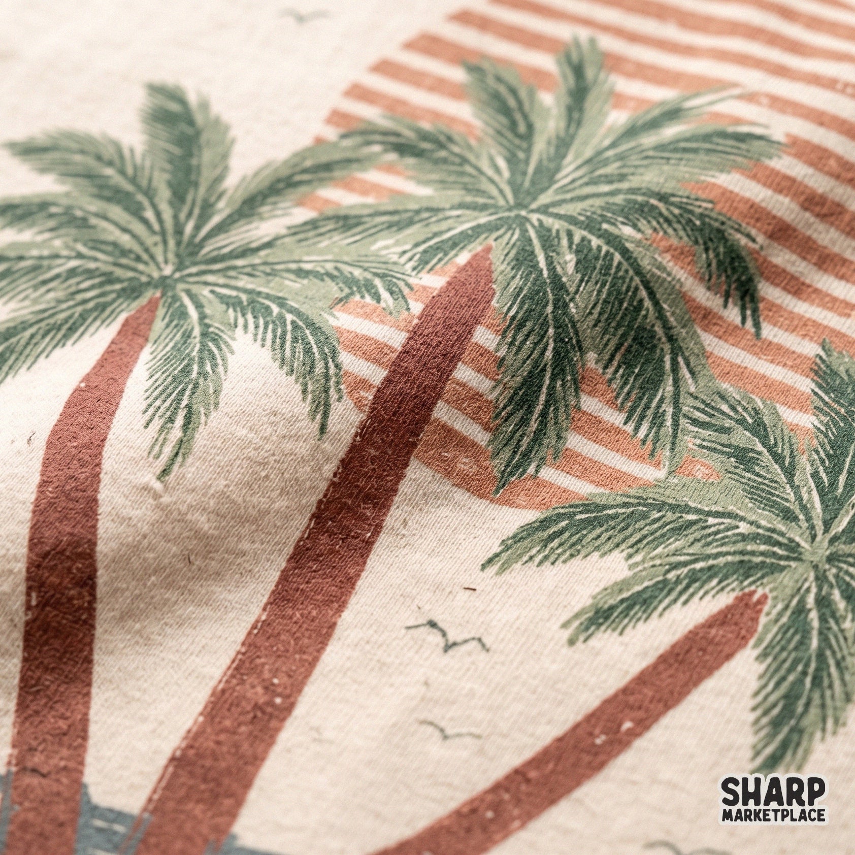 Colorful tropical oasis sunset with palm trees and lake retro summer vibes PNG for custom shirt designs and beach sublimation