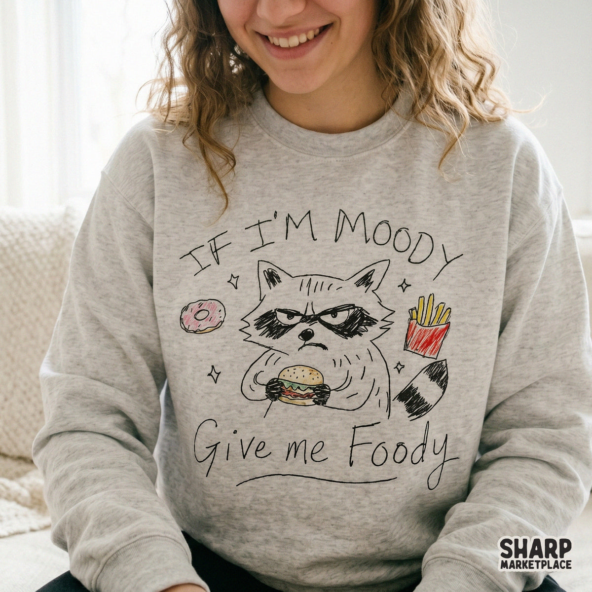 Sarcastic food lover digital design featuring a grumpy raccoon mascot, perfect for sublimation shirts, stickers, and DIY apparel projects.