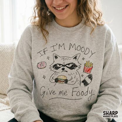 Sarcastic food lover digital design featuring a grumpy raccoon mascot, perfect for sublimation shirts, stickers, and DIY apparel projects.