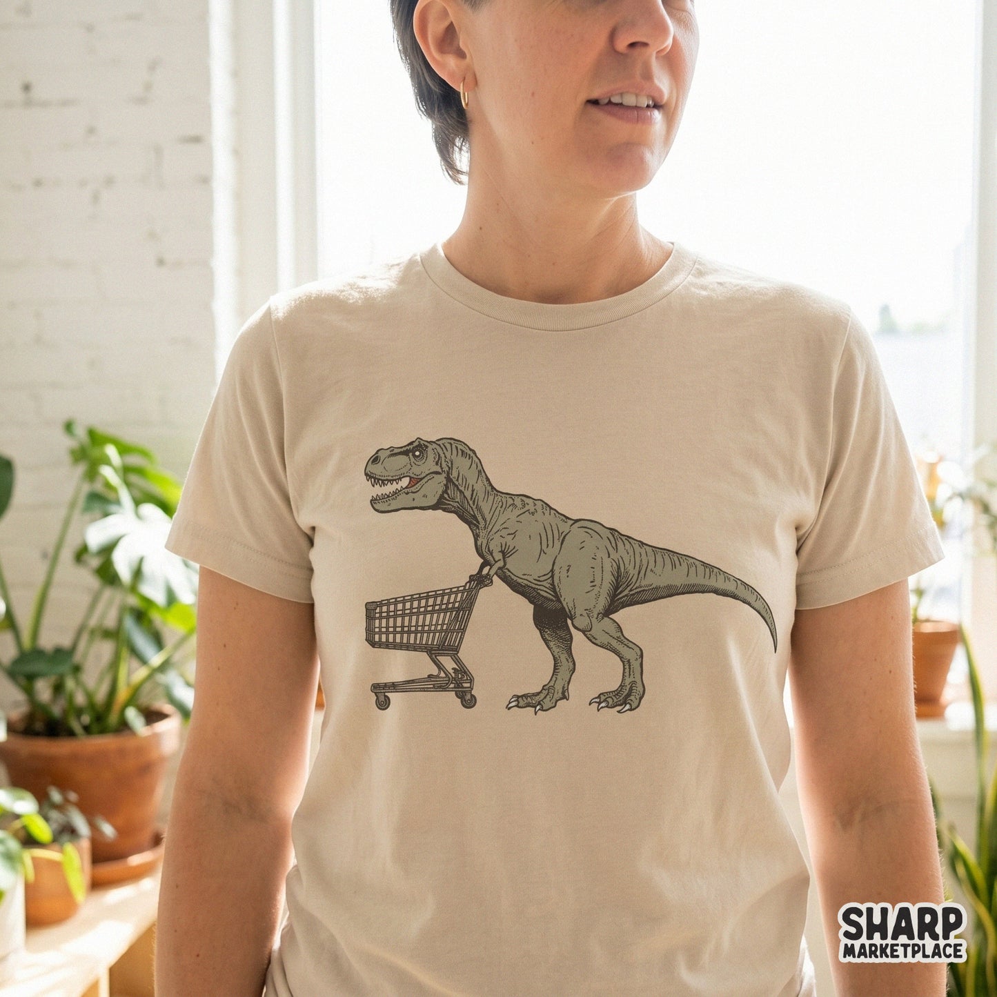 Funny retro t-rex pushing a shopping cart dinosaur meme digital png file for sarcastic shirt sublimation designs
