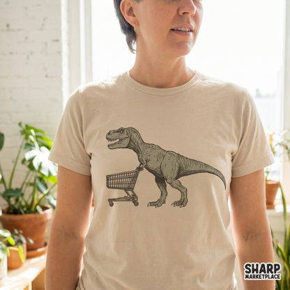 Funny retro t-rex pushing a shopping cart dinosaur meme digital png file for sarcastic shirt sublimation designs