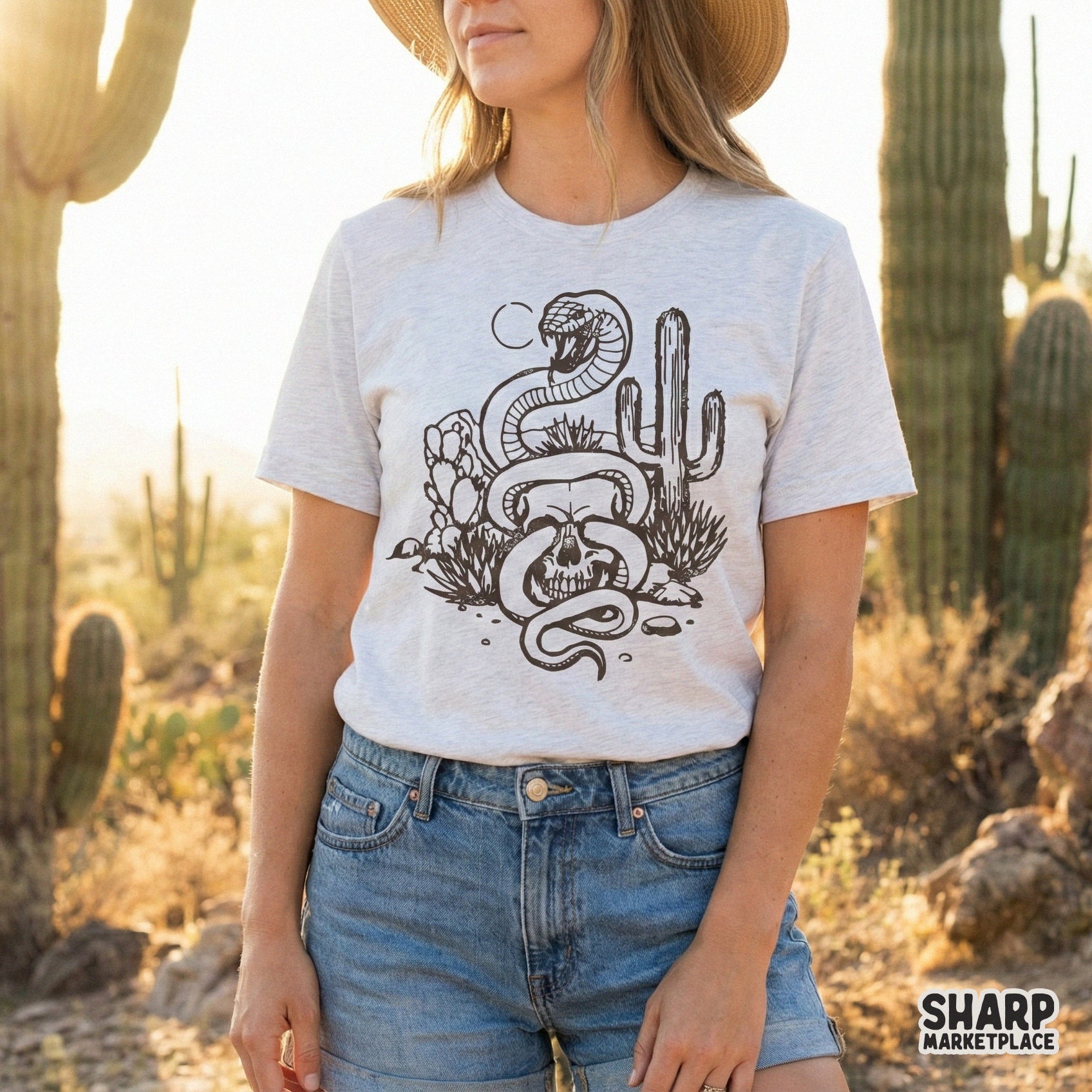 Snake Skull Cactus PNG, Gothic Western Desert Skull Design - 300 DPI