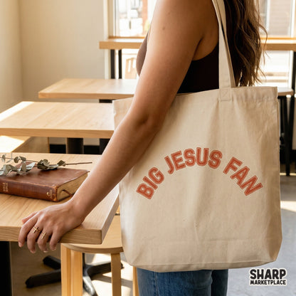 Retro Christian typography shirt design featuring Big Jesus Fan graphic for faith apparel