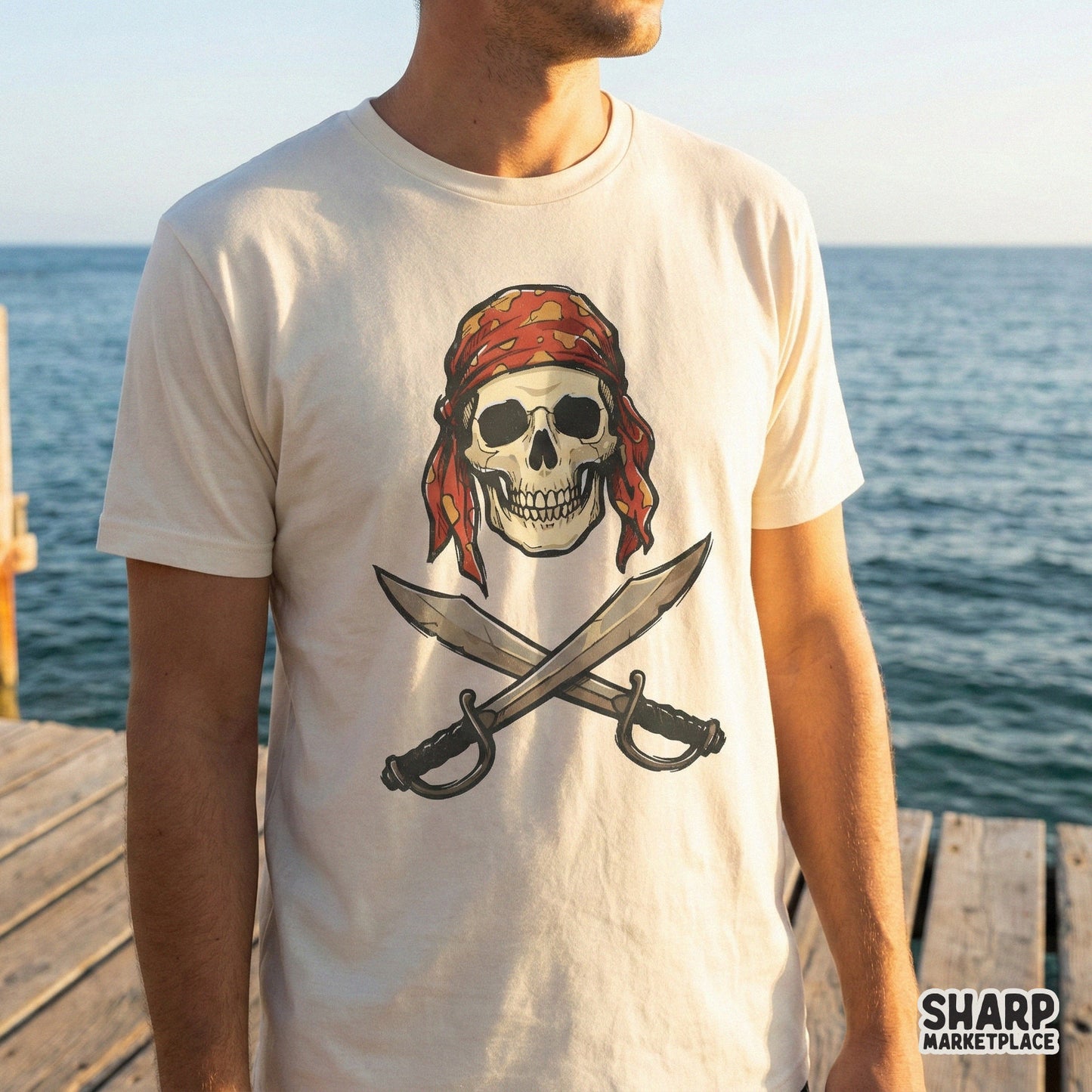 Pirate Skull With Red Bandana PNG, Crossed Swords Pirate Art - 300 DPI