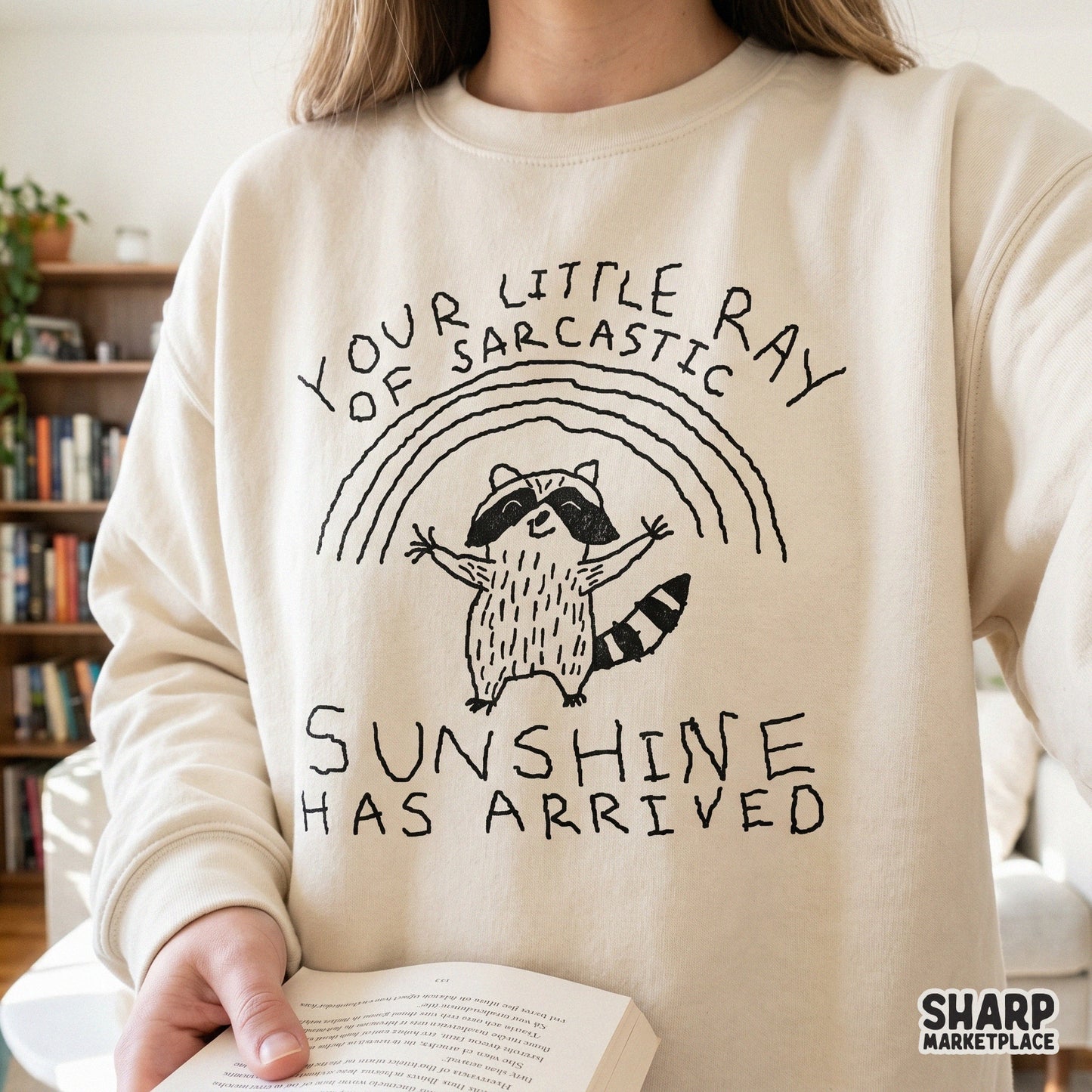 Whimsical sketch of a raccoon with a rainbow and sarcastic quote perfect for funny DIY t-shirts, stickers, and trendy sublimation transfers.