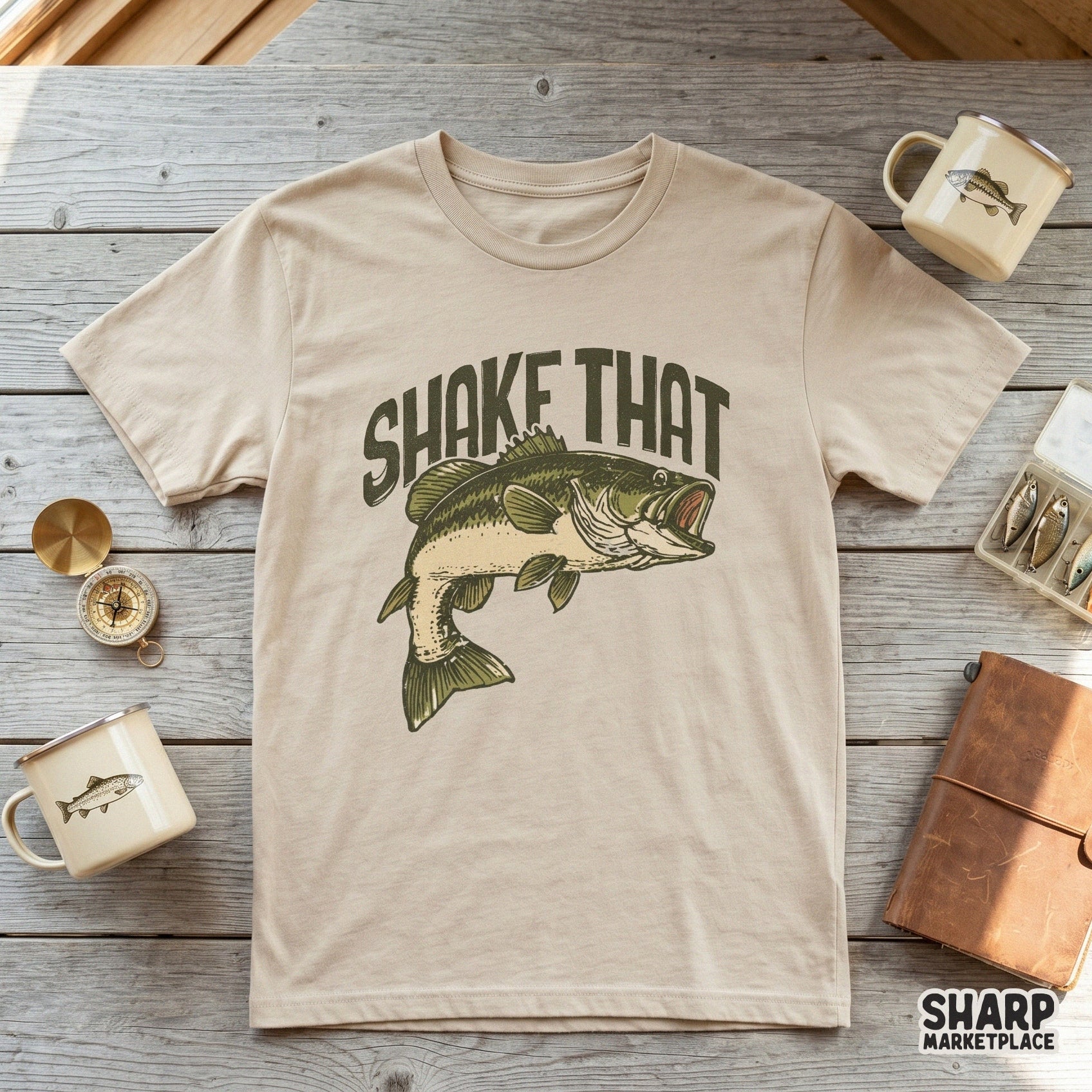High-resolution digital fishing graphic with a vintage aesthetic featuring a bass and funny text, perfect for DTF transfers and custom tumblers.