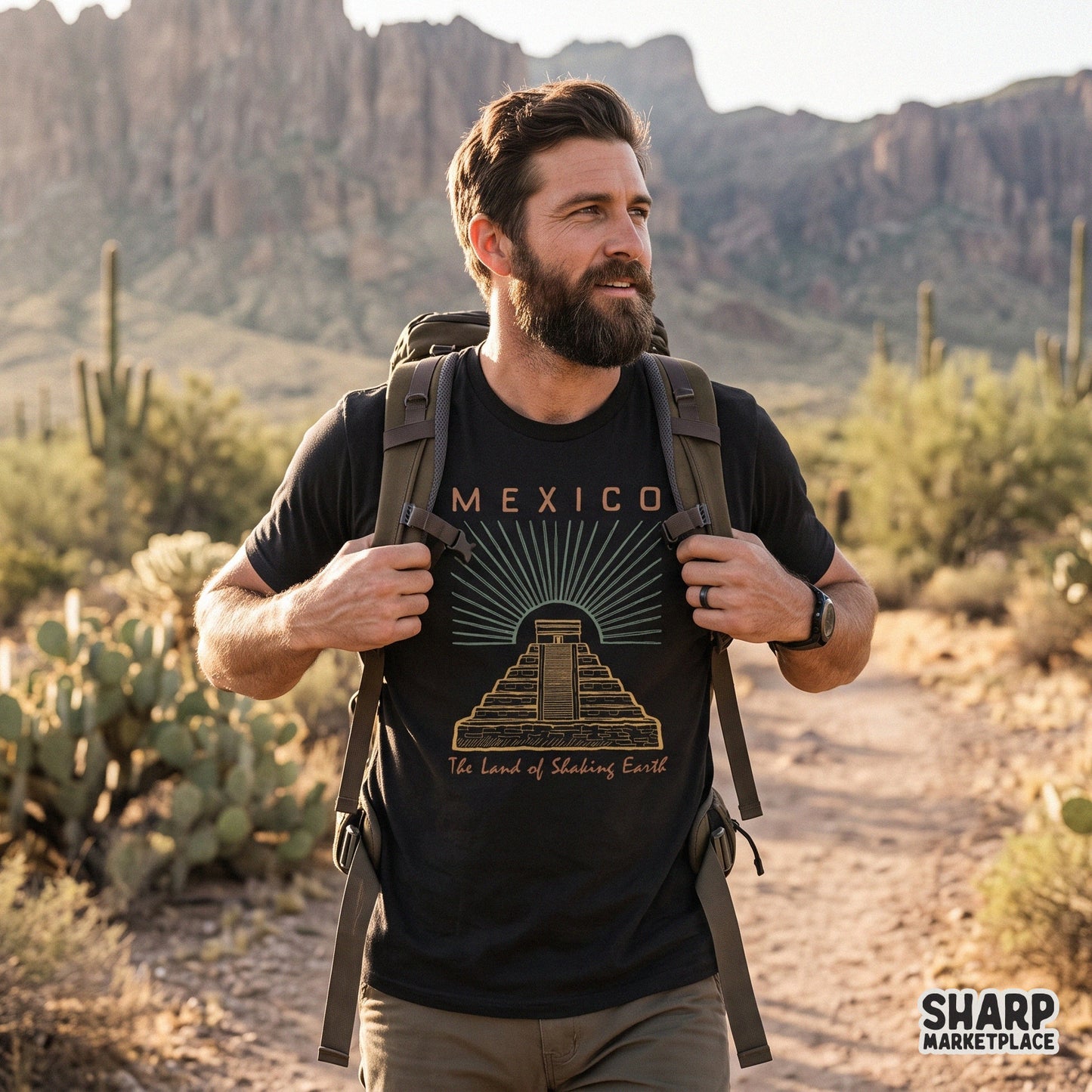 Vintage Mexico Aztec Mayan pyramid ruins sublimation graphic for summer beach shirts and trendy physical deliverables