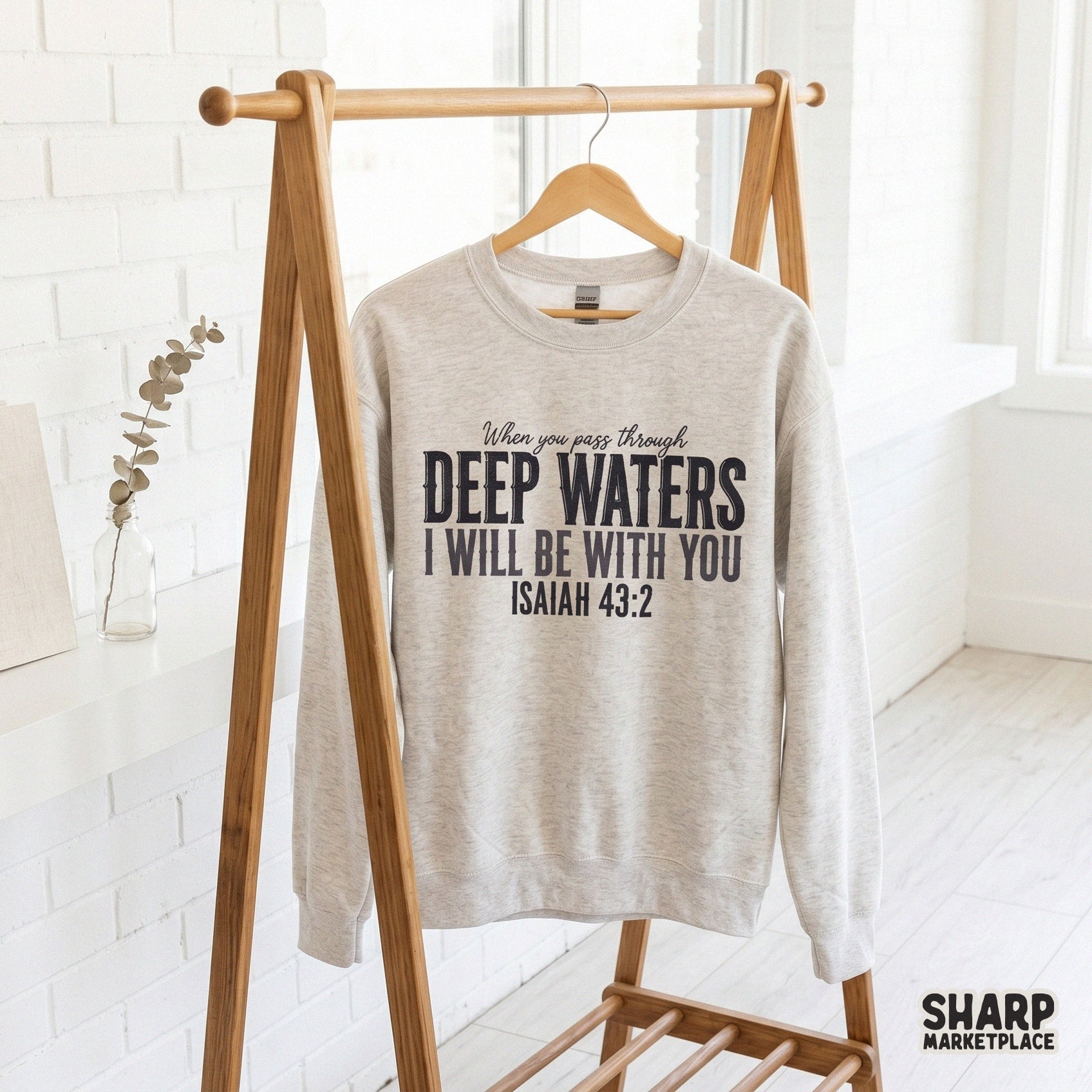Retro style When You Pass Through Deep Waters Isaiah 43 2 bible verse png for Christian t-shirts