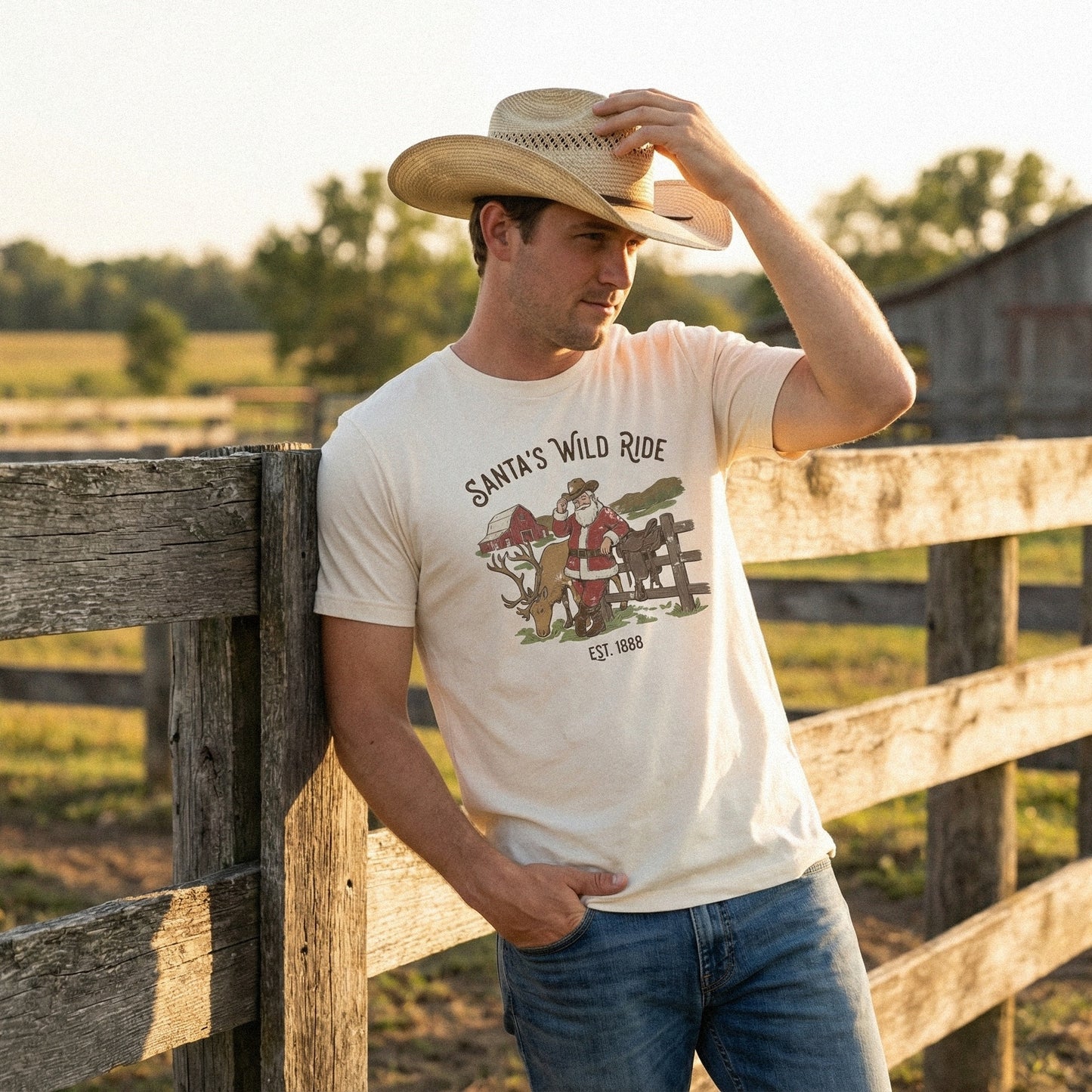 Santa's Wild Ride PNG, Vintage Cowboy Christmas T-Shirt - 300 DPI Design