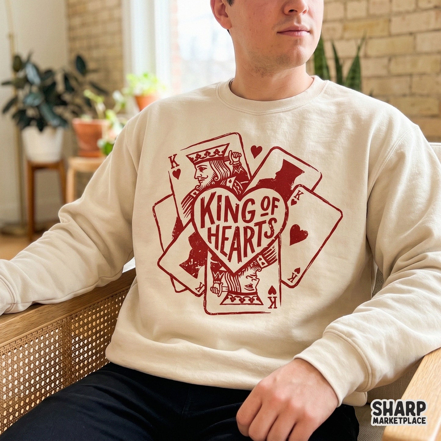 Digital sublimation design with a retro playing card theme, featuring a central heart and bold red typography perfect for custom shirts or stickers.