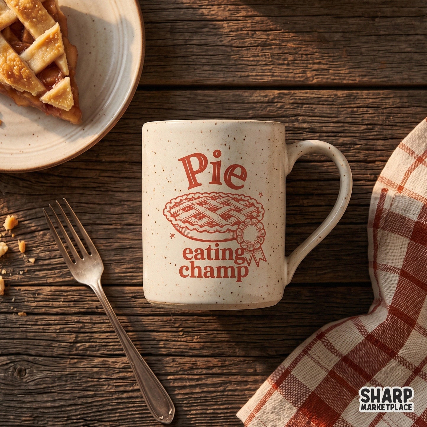 Retro pie eating champ award ribbon design for Thanksgiving shirts and autumn holiday baking contests