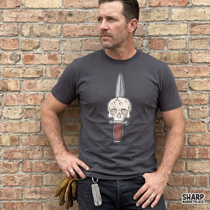 Traditional tattoo dagger piercing a skull retro PNG design for Halloween spooky season shirts and sublimation crafts