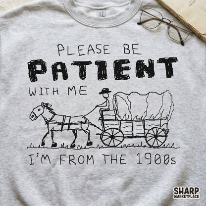 Monochrome western-themed graphic with a hand-drawn wagon and horse, perfect for creating humorous stickers, apparel, or retro-style DIY crafts.
