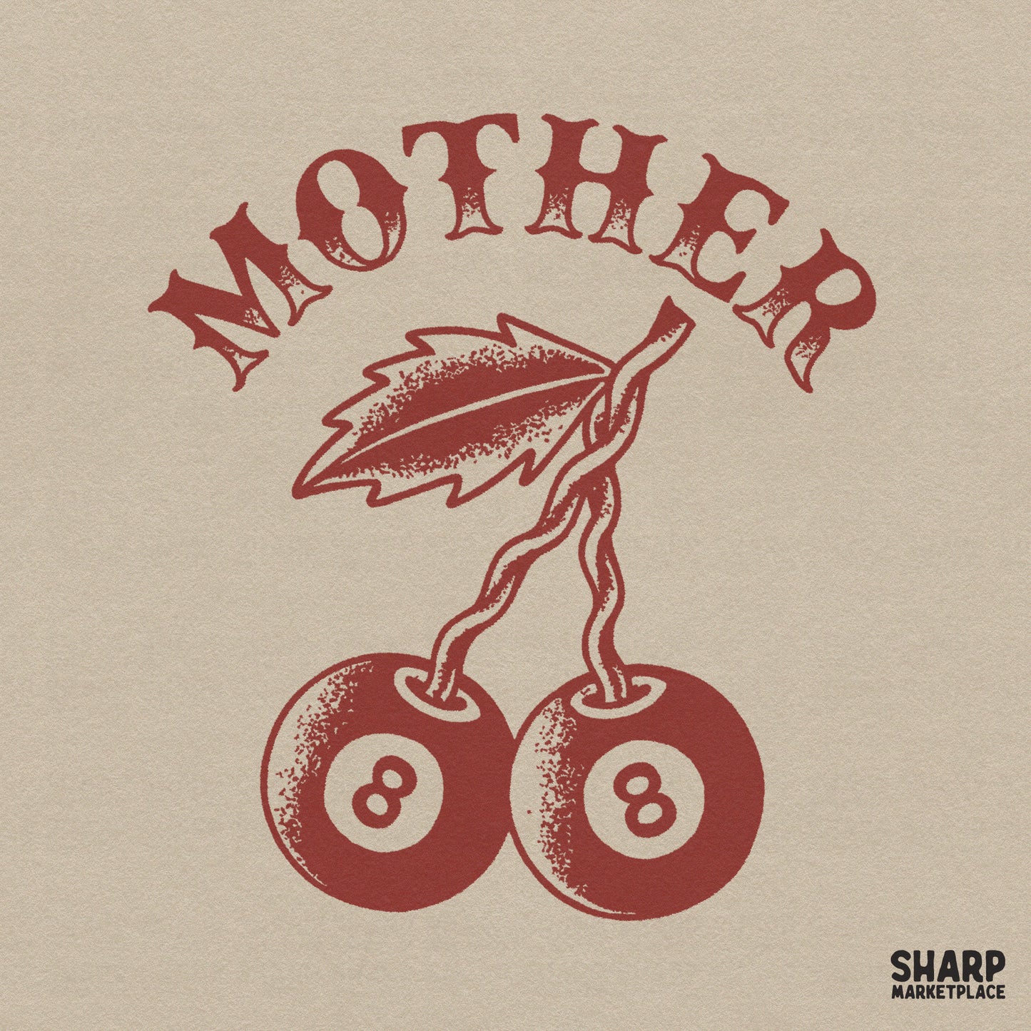 Retro 8 ball cherry design with a vintage tattoo biker mom art style for trendy Mother's Day shirt sublimation
