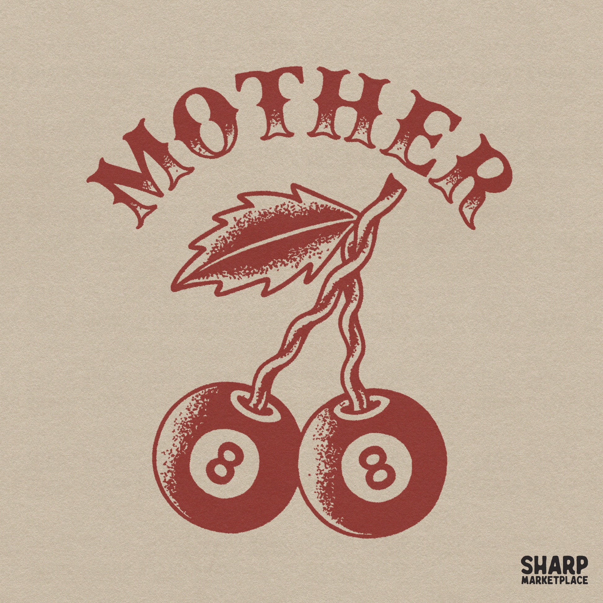 Retro 8 ball cherry design with a vintage tattoo biker mom art style for trendy Mother's Day shirt sublimation