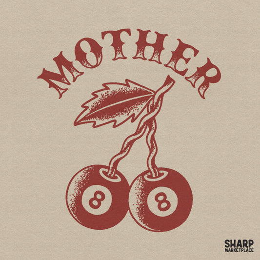 Retro 8 ball cherry design with a vintage tattoo biker mom art style for trendy Mother's Day shirt sublimation