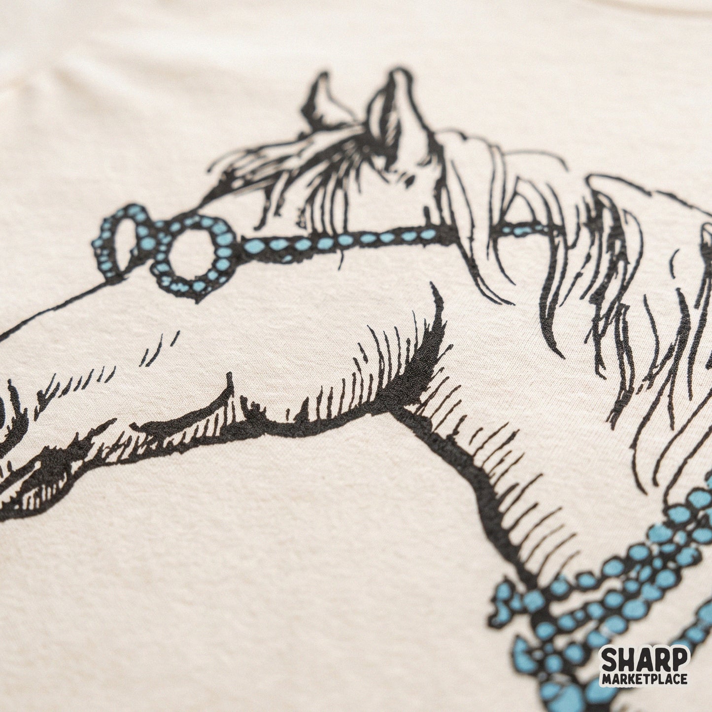 Boho western horse wearing turquoise beaded glasses digital PNG shirt design for cowgirl apparel