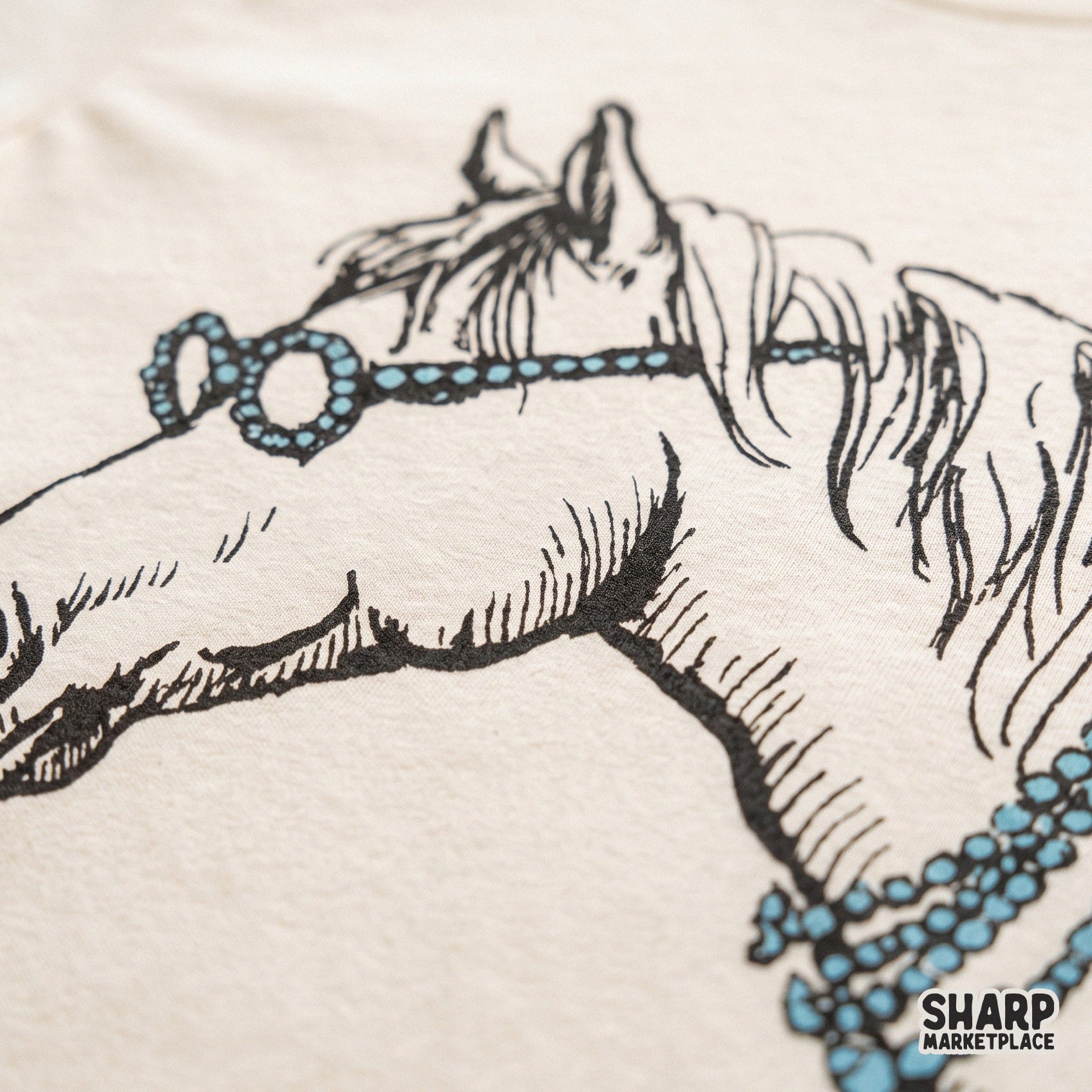 Boho western horse wearing turquoise beaded glasses digital PNG shirt design for cowgirl apparel
