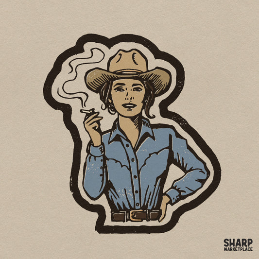 Vintage badass smoking cowgirl illustration retro western PNG design for t-shirts and apparel