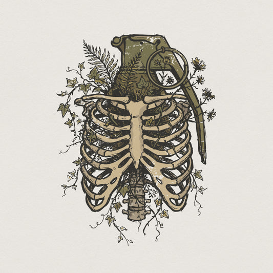 Ribcage Grenade PNG, Botanical Skeleton PNG - 300 DPI Design for T-Shirt