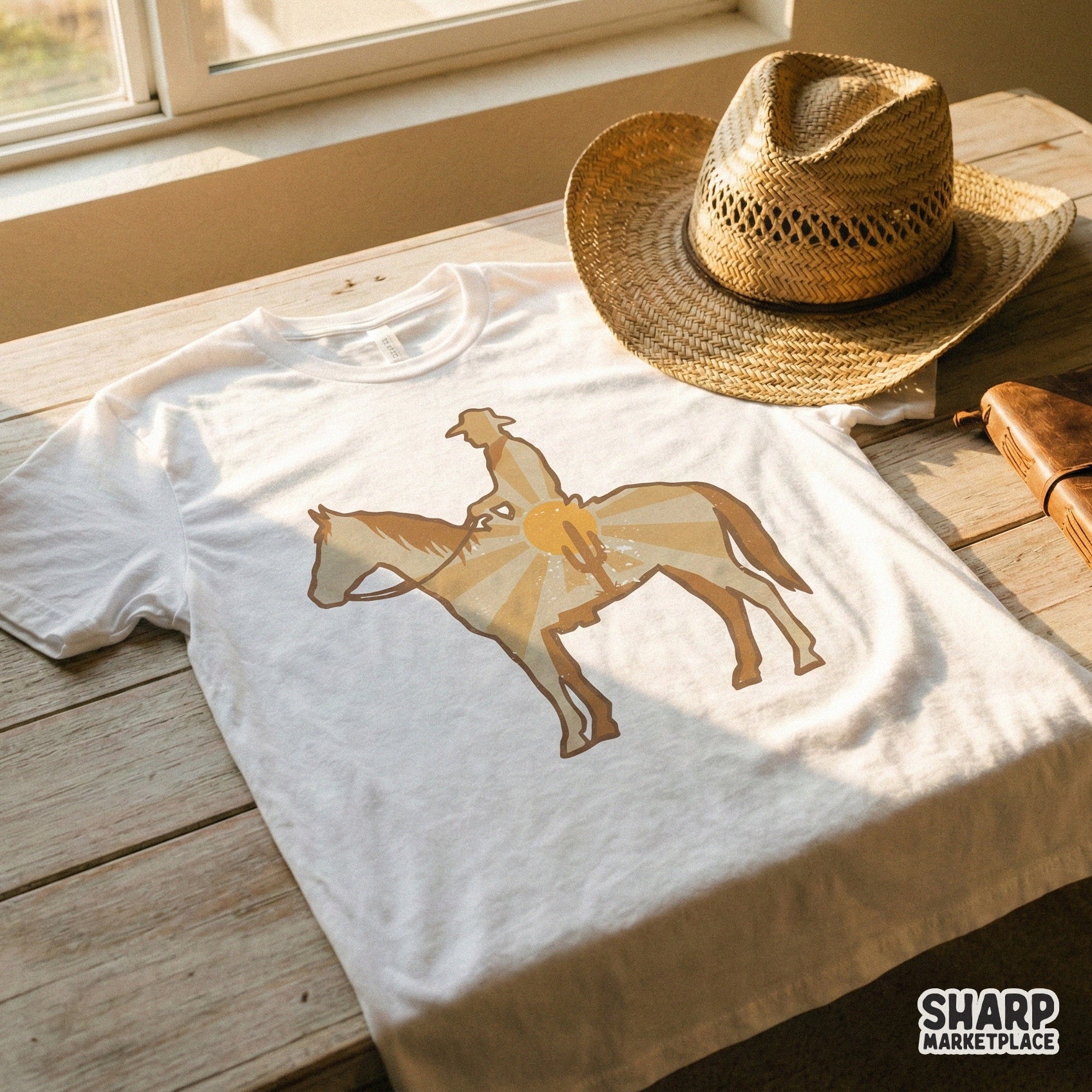 Cowboy and Horse PNG Design, Western Sunset Digital Download - 300 DPI