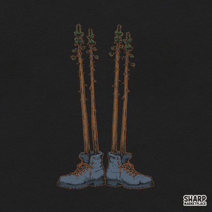 Pine Trees In Hiking Boots Outdoor Adventure Art, Trendy