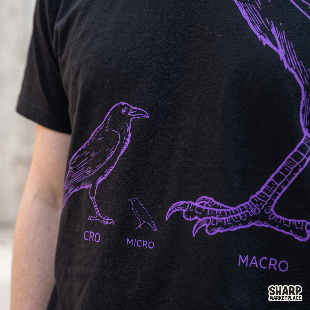 Cro Micro Macro funny crow pun retro graphic for shirt printing and animal meme lovers