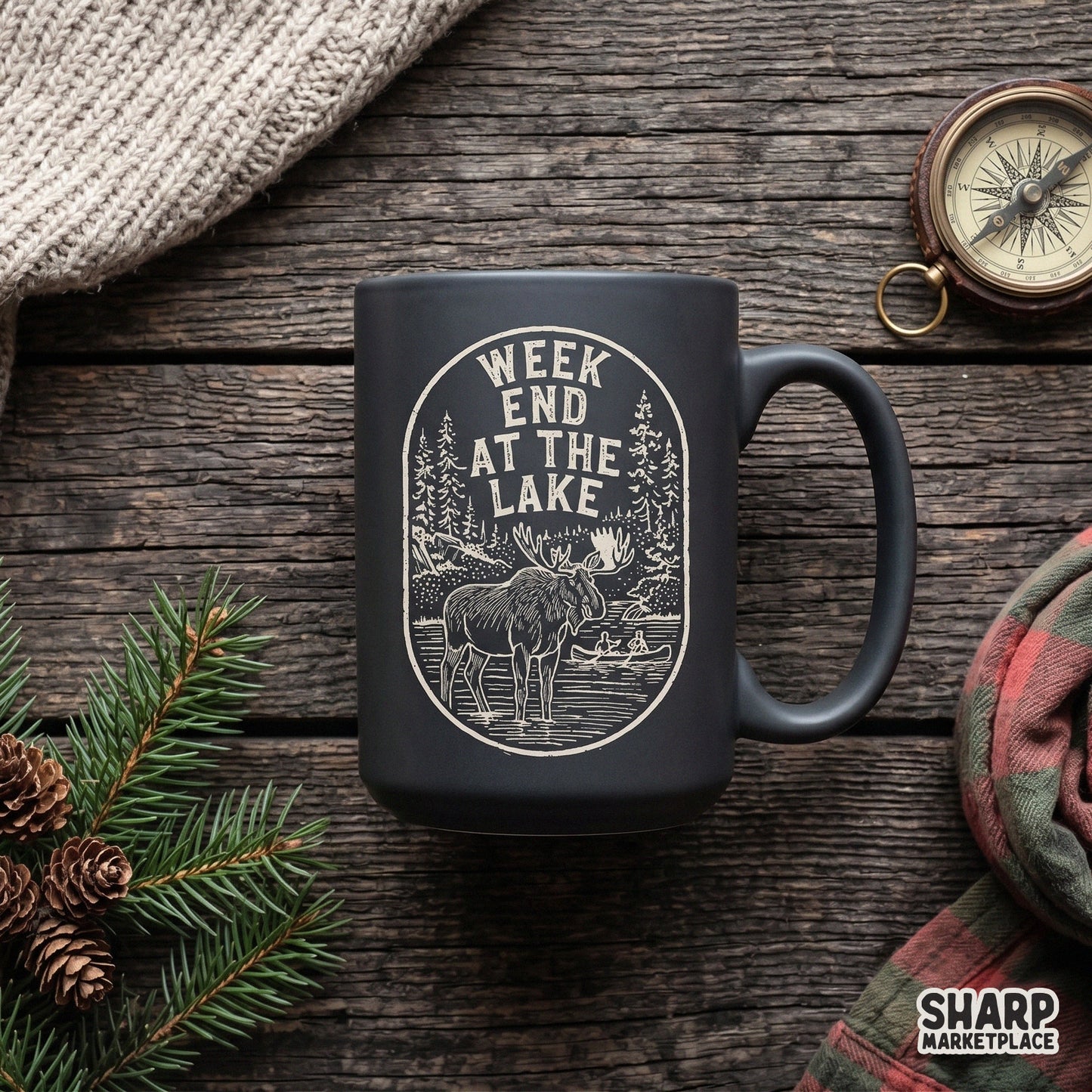 Rustic oval badge moose and canoe design for camping and lake life sublimation shirts
