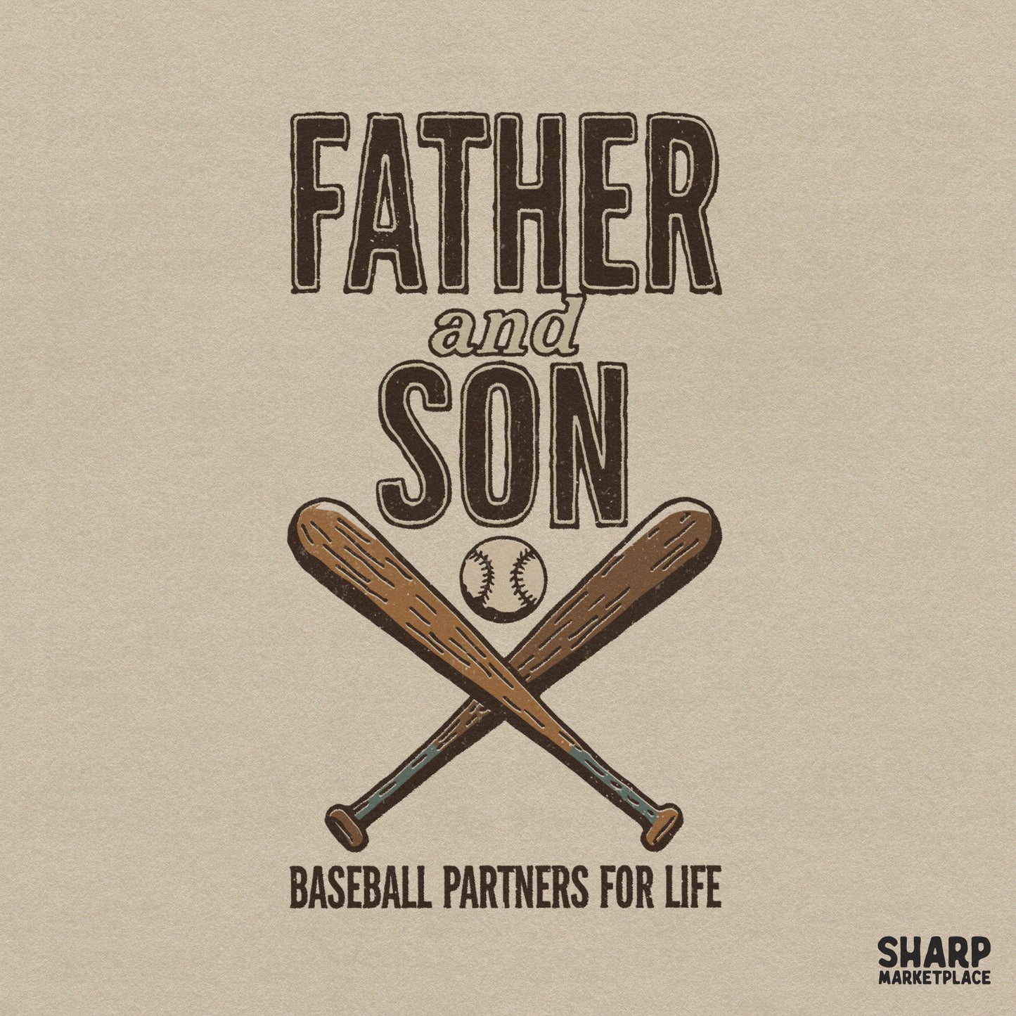 Vintage father and son baseball partners for life retro crossed bats sublimation design for shirts and tumblers