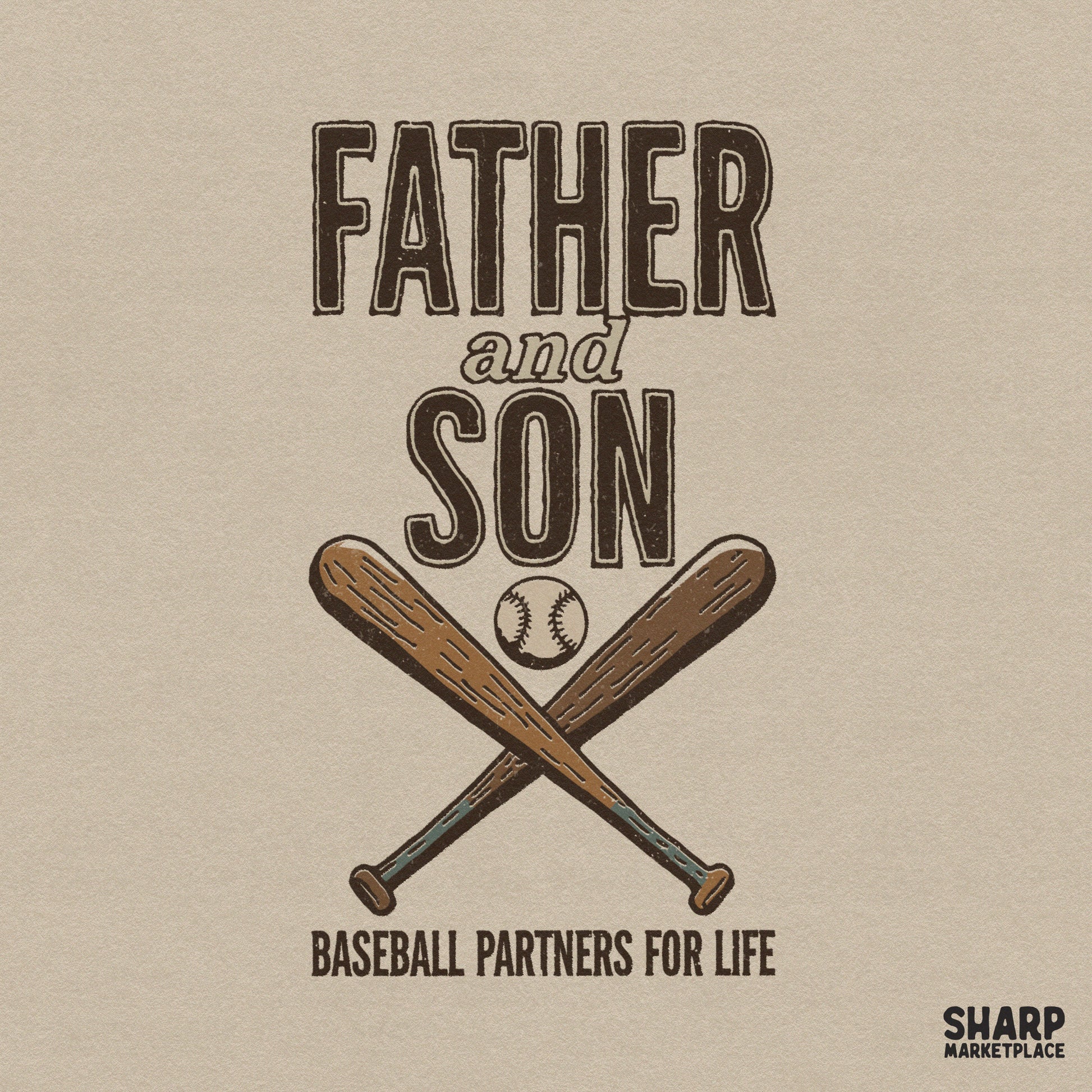 Vintage father and son baseball partners for life retro crossed bats sublimation design for shirts and tumblers