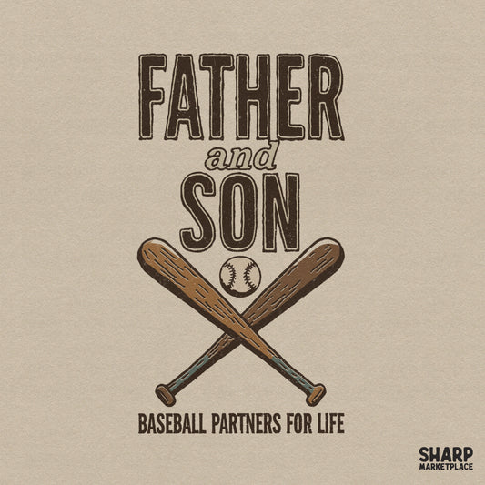 Vintage father and son baseball partners for life retro crossed bats sublimation design for shirts and tumblers