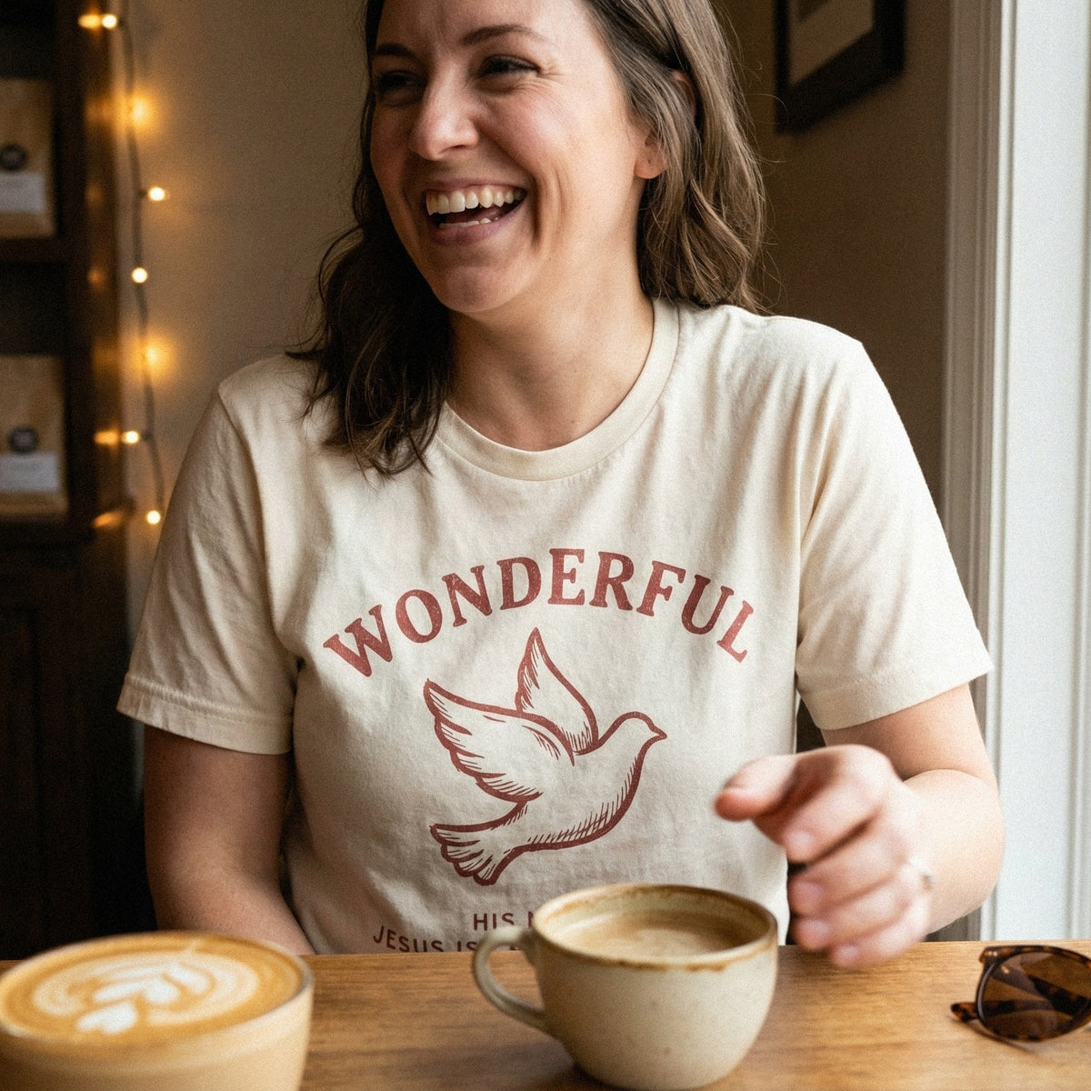 Faith-based digital design in terracotta red with a dove graphic, arched typography, and bible verse text, perfect for custom apparel and DIY projects.