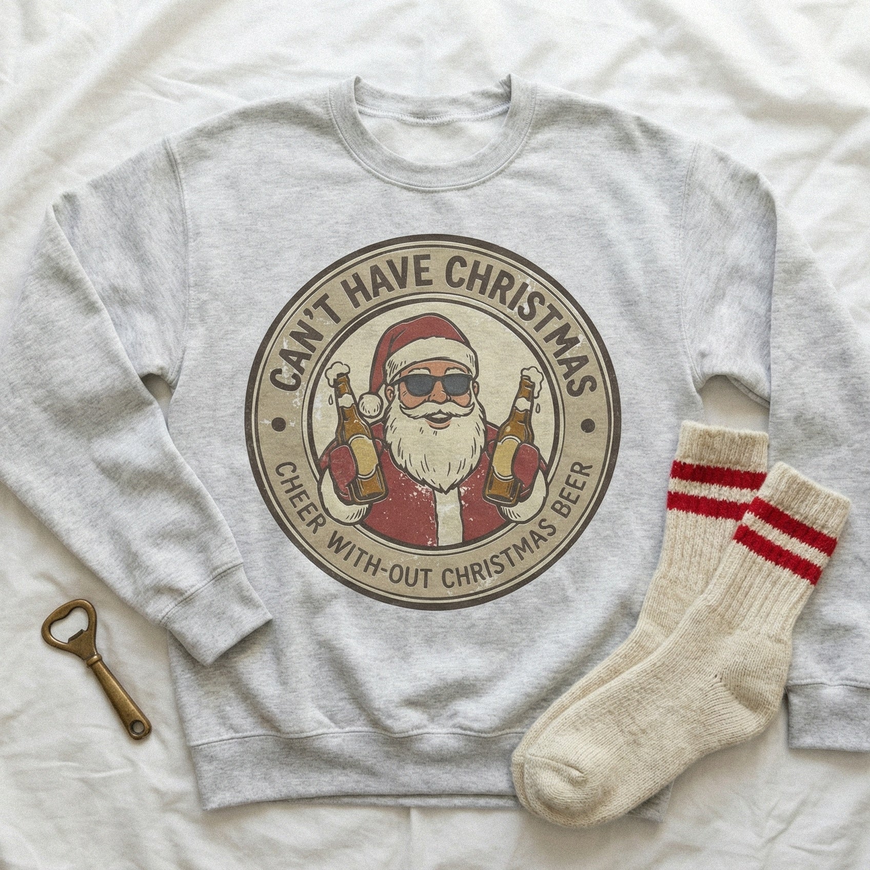 Can't Have Christmas Without Beer PNG, Santa Holding Bottles - 300 DPI