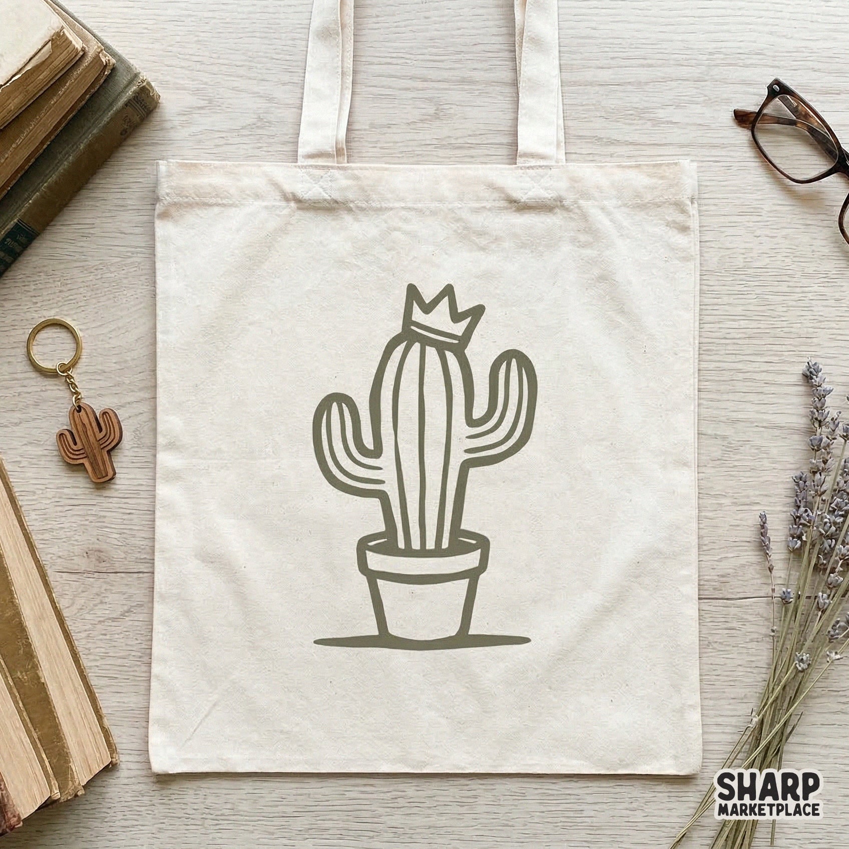 Minimalist potted cactus graphic with a crown and motivational quote, perfect for creating custom stickers, wall art, or DIY self-care apparel.