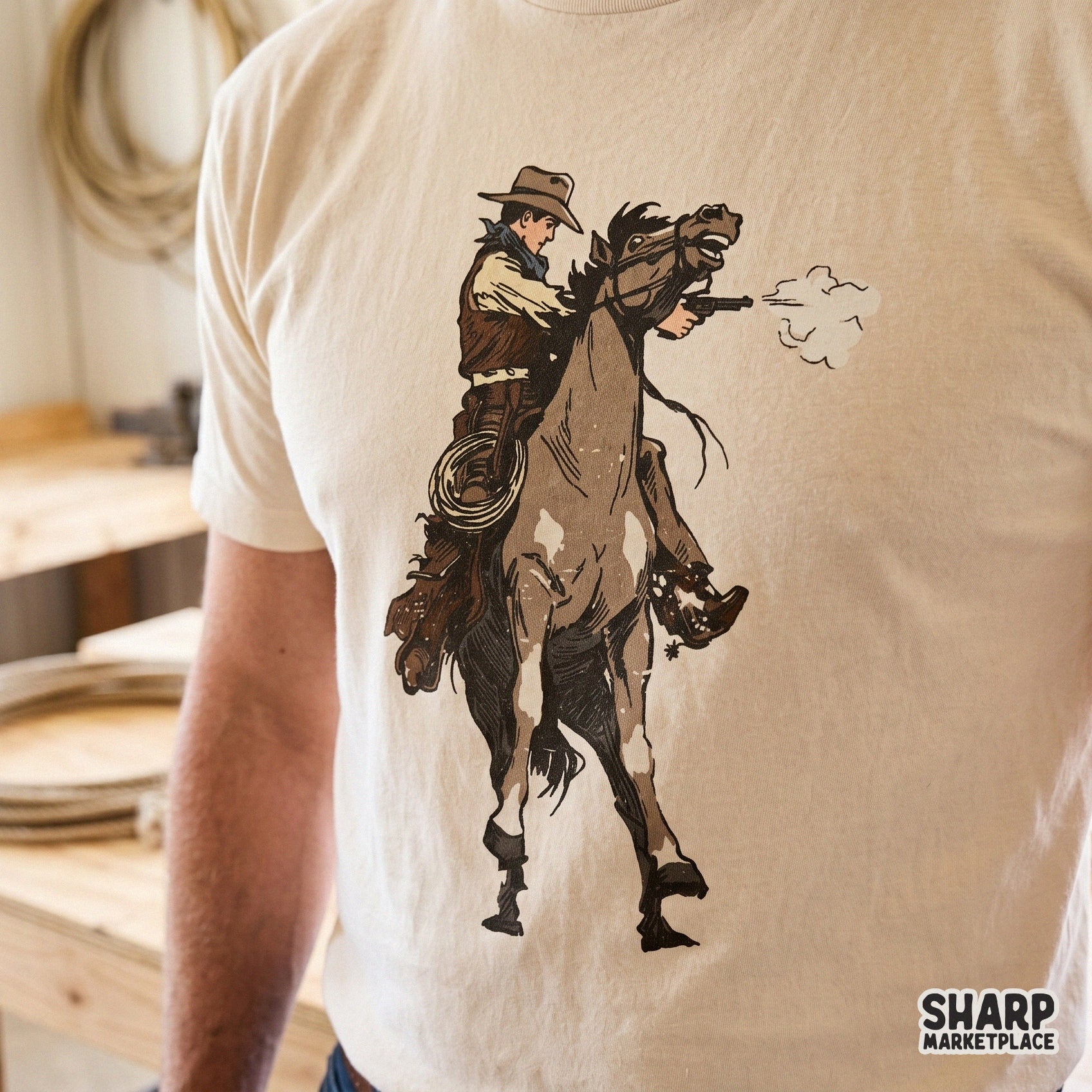 Rearing Horse Cowboy Scene, Western PNG Rodeo Art - 300 DPI Design for