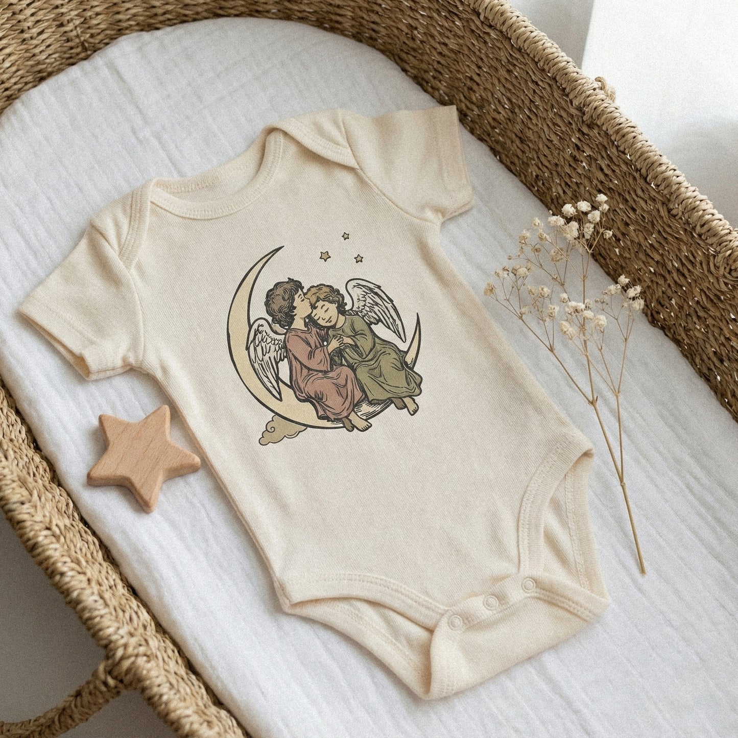 Angel Kissing On The Moon PNG, Vintage Celestial Angel Art - 300 DPI