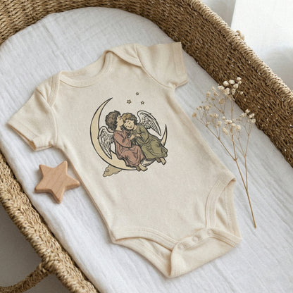 Angel Kissing On The Moon PNG, Vintage Celestial Angel Art - 300 DPI