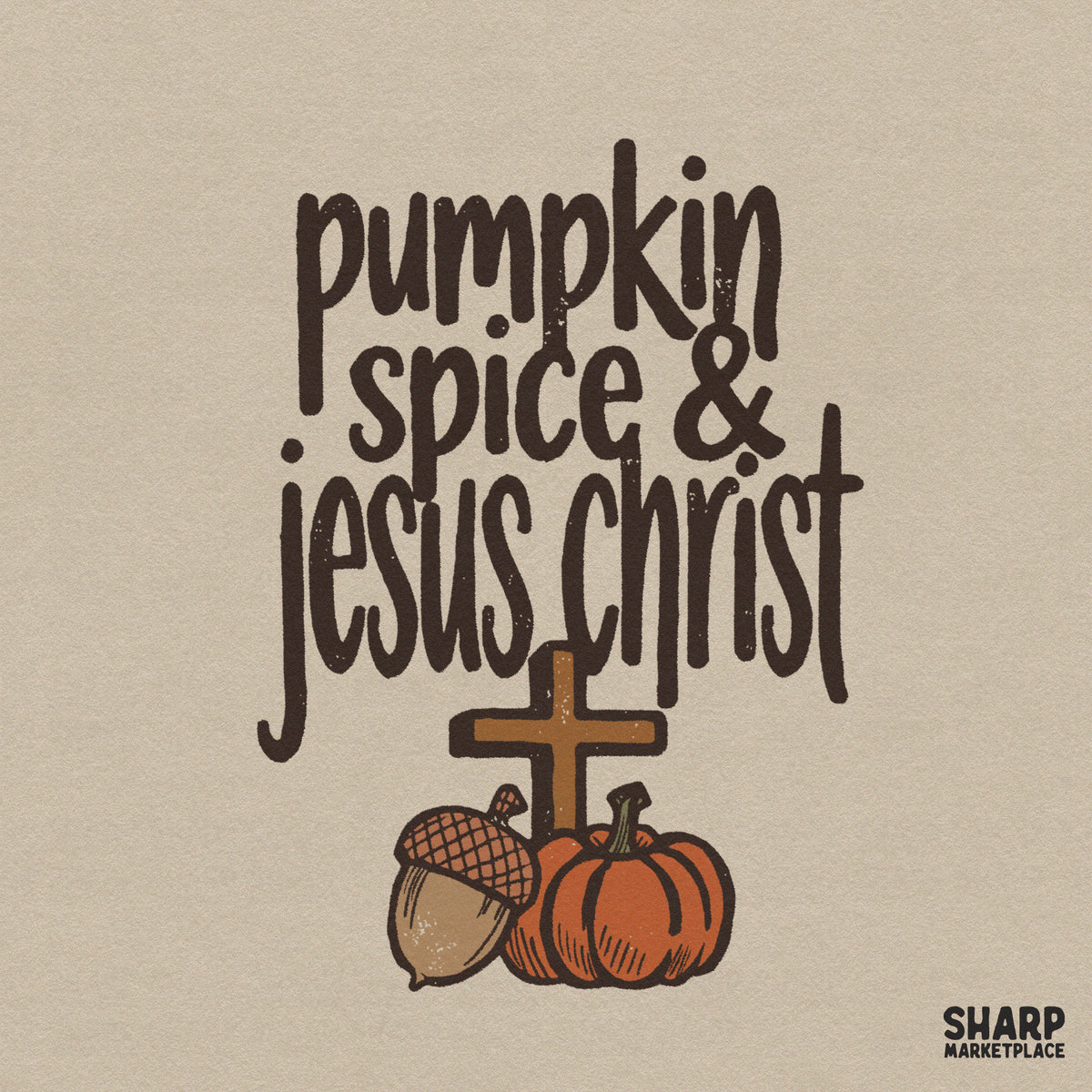 Pumpkin Spice and Jesus Christ cozy fall Christian PNG graphic for faith sublimation prints and autumn t-shirts