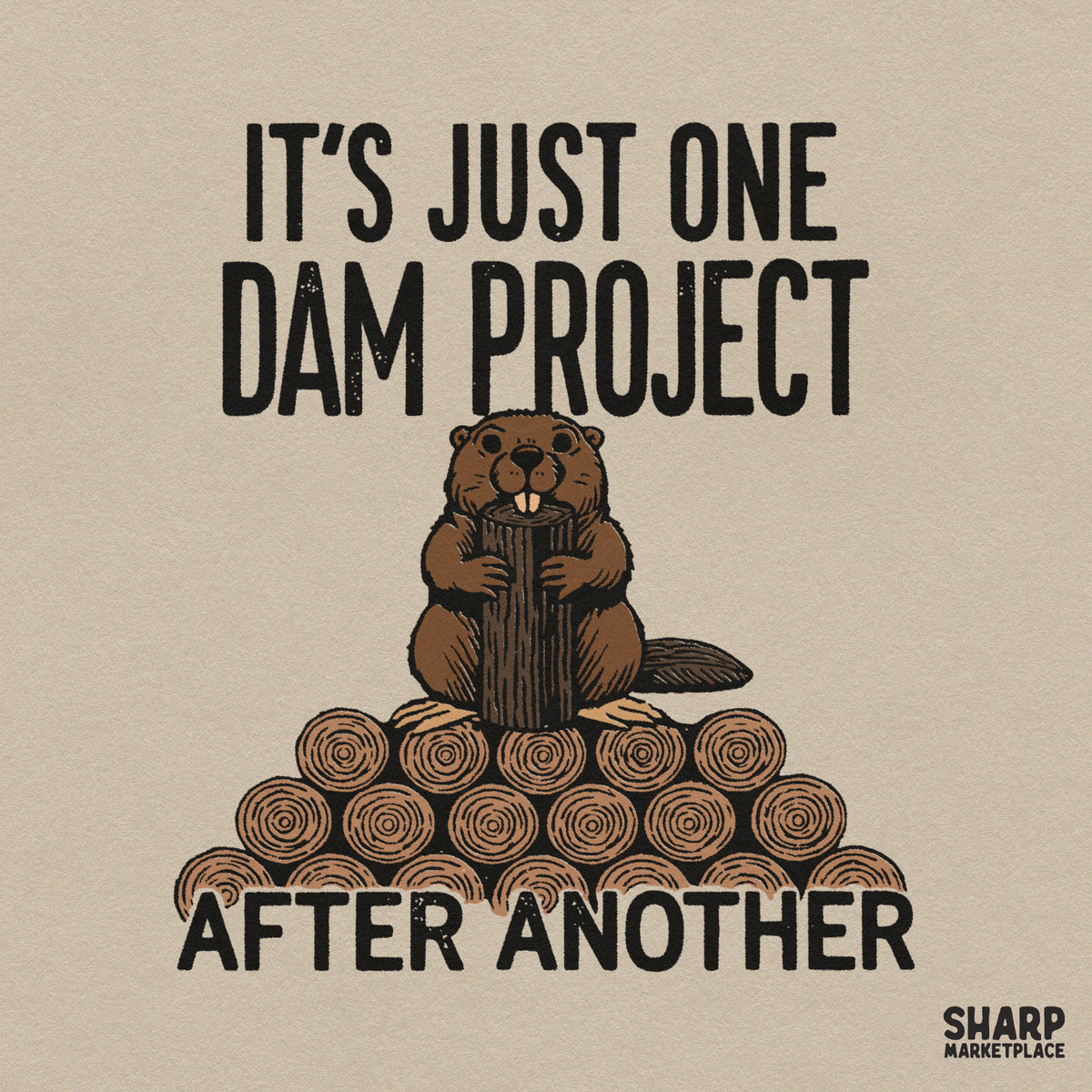 Funny beaver pun handyman humor retro graphic tee sublimation PNG design for t-shirts and apparel