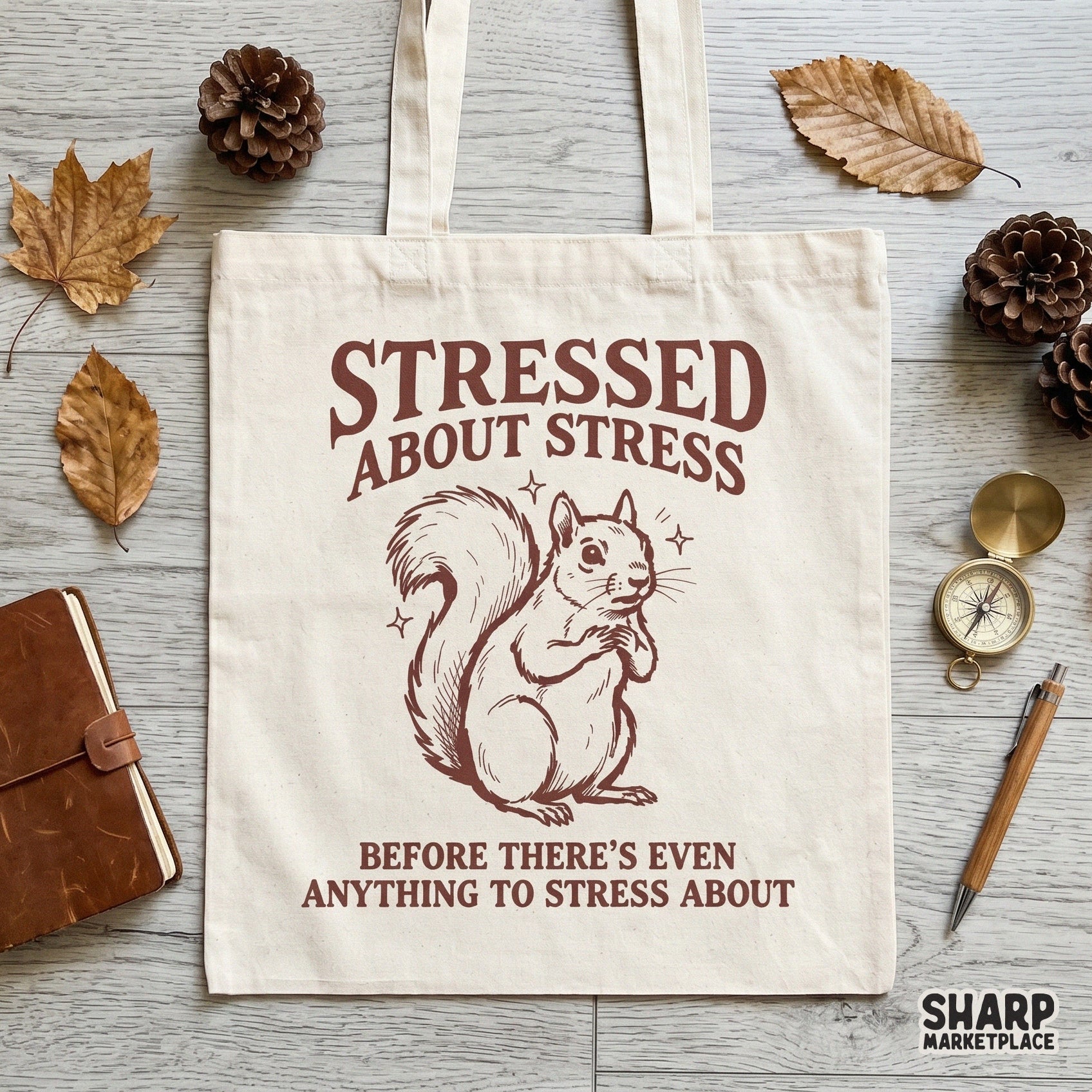Sublimation design of a funny squirrel with distressed serif typography, perfect for sarcastic t-shirts, stickers, or mental health apparel.